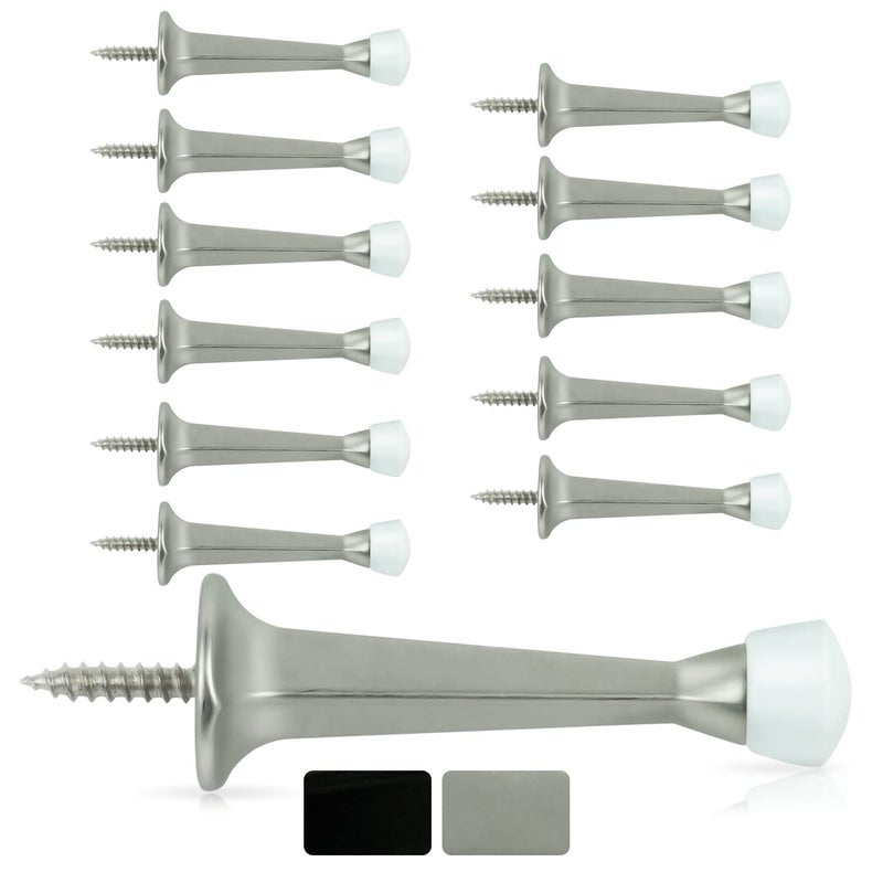 JD Jack N'Drill Jack Nâ€™ Drill 3-Inch Rigid Door Stop (12 Pack) - Heavy Duty Solid Metal Door Stopper | Prevents Wall & Door Damage - Rigid Rubber Tip Door Stop for Kitchen, Bedroom, Office (Satin Nickel) - Image 1